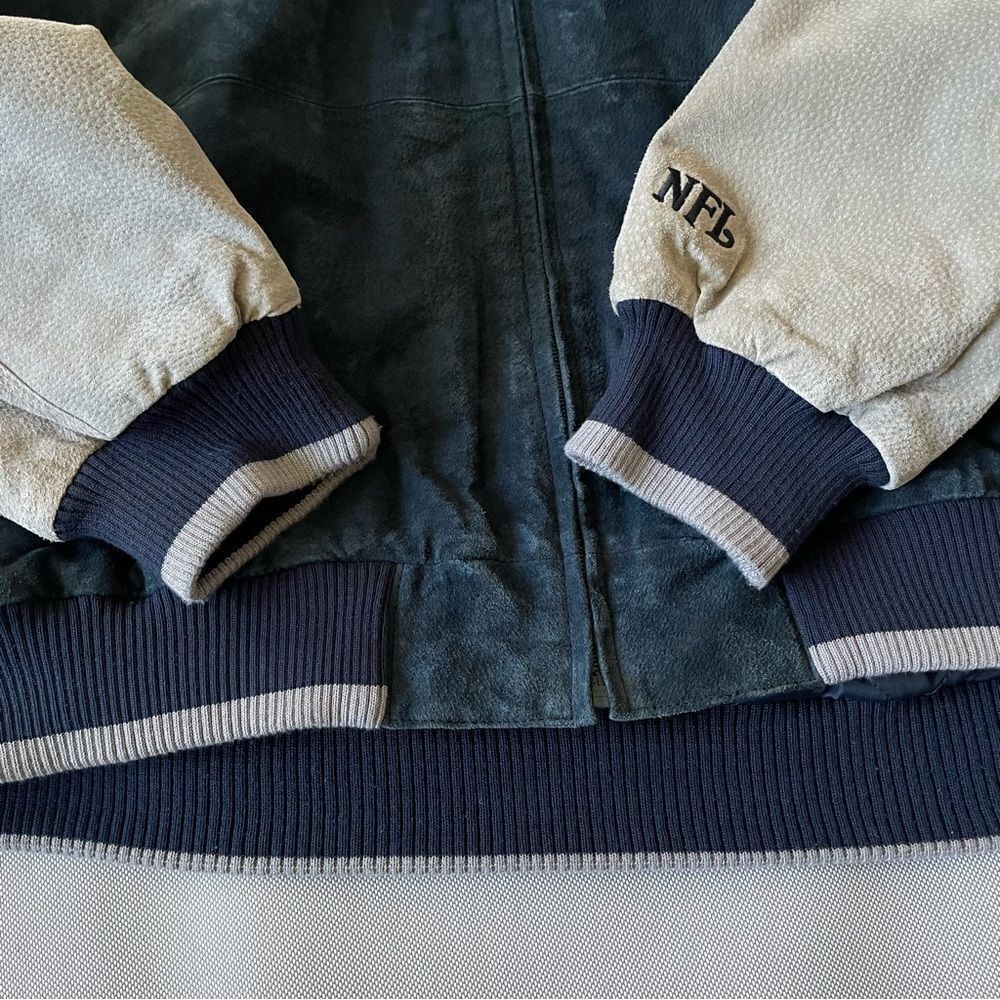 NFL Patriots Football Vintage Genuine Suede Leather Bomber Jacket EUC Men’s XXL - Picture 10 of 15